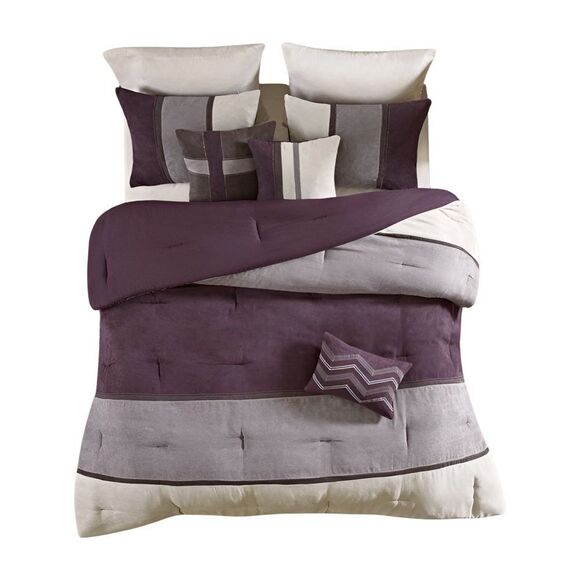 Madison Park Palisades 7 Piece Faux Suede Comforter Set in Purple queen - Picture 2 of 16
